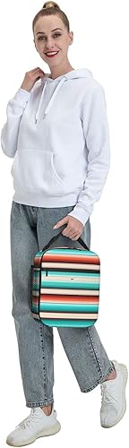 Miniatura 8 de Lonchera mexicana a rayas turquesas aisladas, bolsa suave reutilizable para mujeres, hombres, trabajo, picnic, senderismo