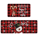 Xsinufn Buffalo Plaid Snowman Christmas Kitchen Rugs and Mats Set 2 Piece for Floor,Let It Snow Xmas