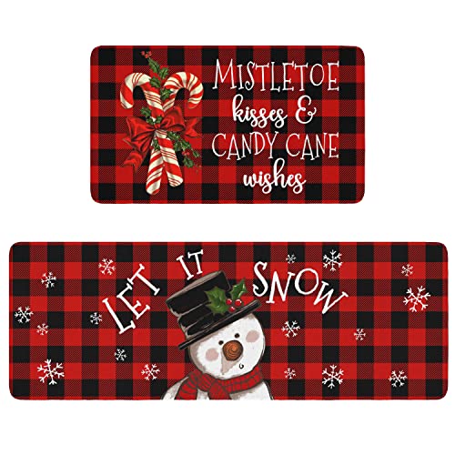 Xsinufn Buffalo Plaid Snowman Christmas Kitchen Rugs And Mats Set 2 Piece For Floor,Let It Snow Xmas Winter Holiday Non Skid Low-Profile Sink Rug Mat Decorations For Home Kitchen 18"X48"+18"X30" #TOP10