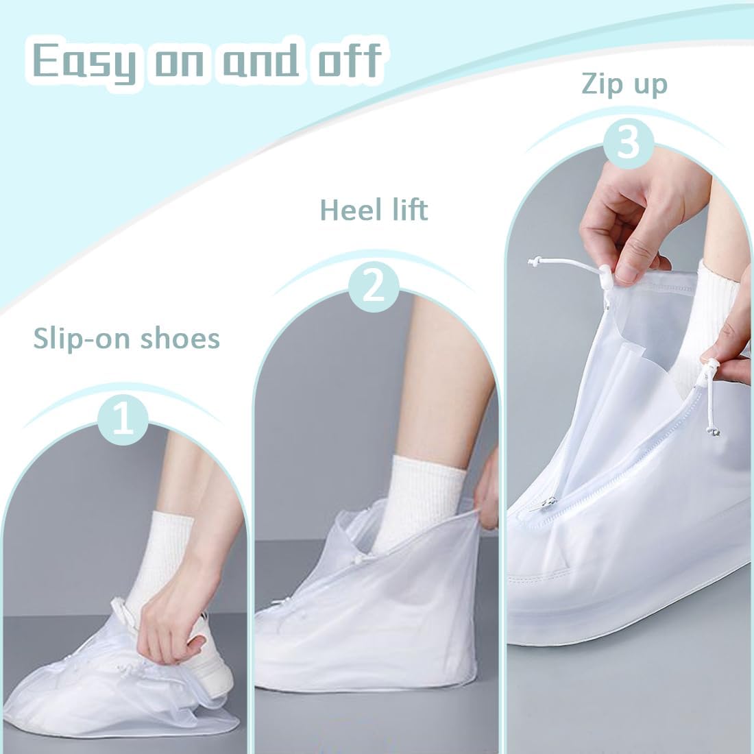 Waterproof Shoes Cover, Snow Rain Boot Shoe Covers, Reusable Women Men PVC Rubber Sole Overshoes Galoshes Protectors for Cycling Camping Travel image 3