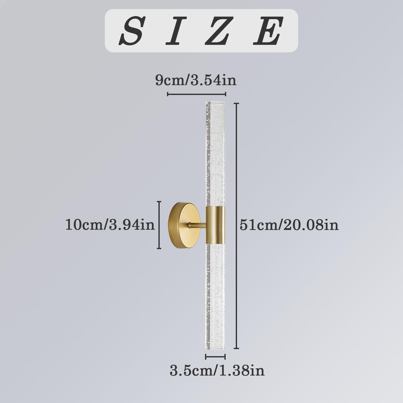 LED Wandleuchte Badezimmer Gold 2 Stücke 6W 3 Farbtemperatur, 51cm 700 LM | Wohnzimmer Wandlampe mit Memory-Funktion, Wandbeleuchtung Modern, Kristall Wall Light für Flur Korridor