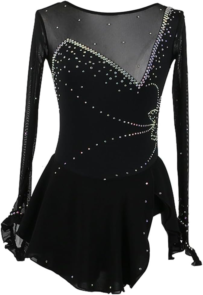 Figure Skating Dress Women Long Sleeves Rhinestones Girls Gymnastics Leotard Competition Ballerina Outfits