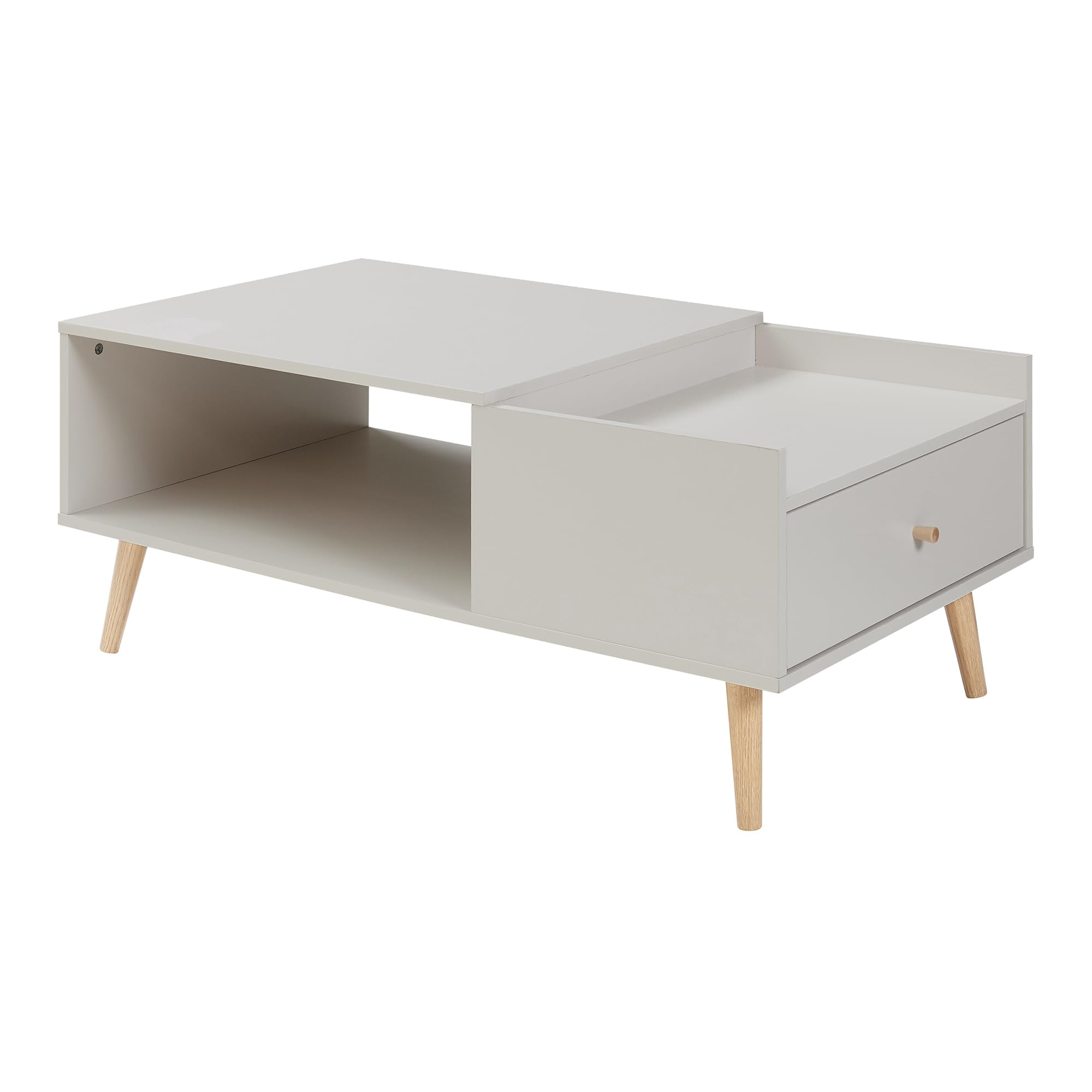 [en.casa] Mesa de Centro Hallevil con Tablero Rectangular Mesita de Café con Compartimento Abierto y Cajón Mesa Auxiliar de Sofá Salón Despacho 106 x 59 x 44 cm - Blanco