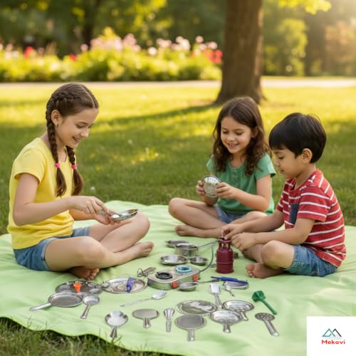 Image of Steel Kitchen Set and Iron Stove for Kids /Miniature Kitchen Set /Toys for Girls, Real Cooking, Mini Cooking Set