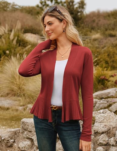 Image of GRACE KARIN Women's Lightweight Peplum Cardigan Sweaters Open Front Cropped Cardigan Long Sleeve Trendy Summer Knit Tops