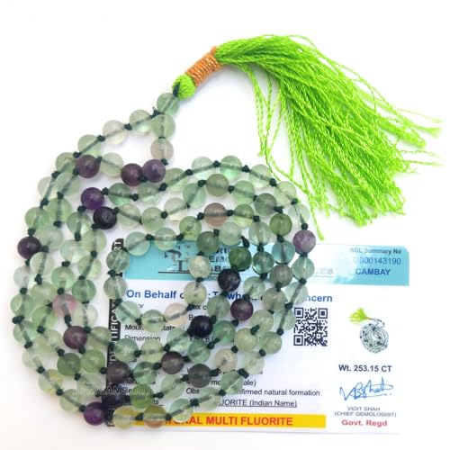 Image of Apnisanskriti Premium Multi Fluorite Stone Mala for Men and Women (6mm, AAA Quality, Lab Certified, 108+1) - Natural Stone Beads Mala - Mix Colour - Pack of 1