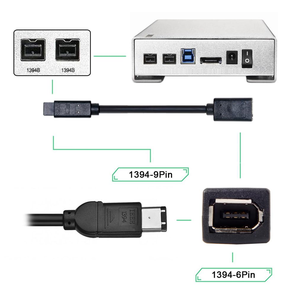 IEEE 1394 6Pin Femmina a 1394b 9Pin Maschio Firewire 400 a 800 Cavo 20cm