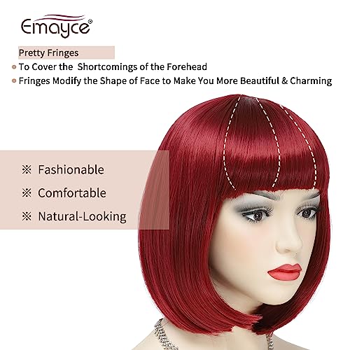Short Bob Wigs with Fringes/Bangs for Women Premium Heat Resistant Synthetic Fiber Layered Hair Wigs for Daily Party/Halloween/Cosplay (#99J-Burgundy) - Image 4