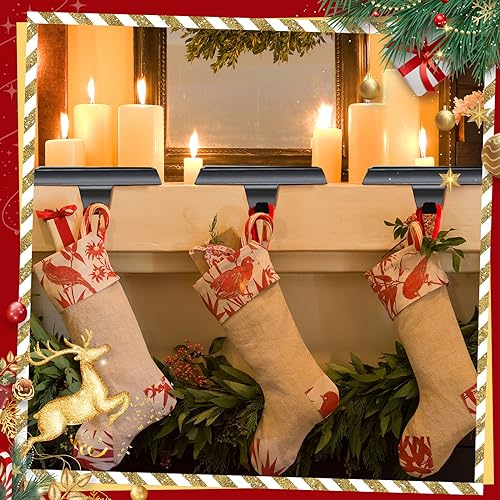 Tcevily 4 Pack Christmas Stocking Holder Bases - Mantel Stocking Hangers Hanging Hooks for Fireplace Stand Hanger Holder Weighted Hangers for Xmas Holiday Decoration (Black, 4)