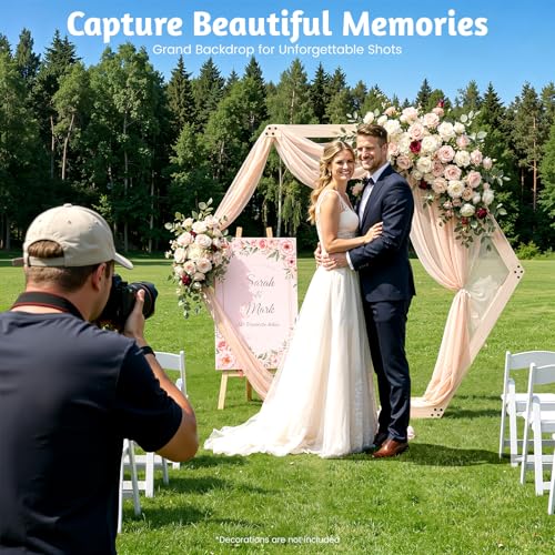 Arco de boda hexagonal con marco rústico de madera natural estable de 2,3 m 5