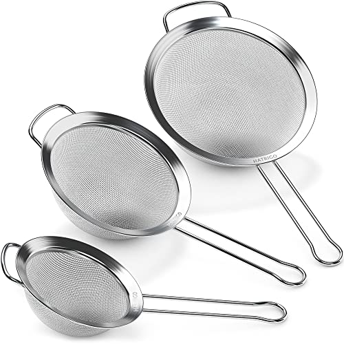 Set of 3 Stainless Steel Fine Mesh Strainer, 5" 7" 8" Diameter Small