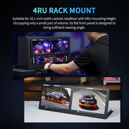Image of FEELWORLD D101 Plus Dual 10.1Inch 4RU SDI Rackmount Monitor | 1920x1200 FHD IPS 4K HDMI Broadcast Display with 3D LUT, Waveform, Tally & Ethernet Control, Aluminium Housing