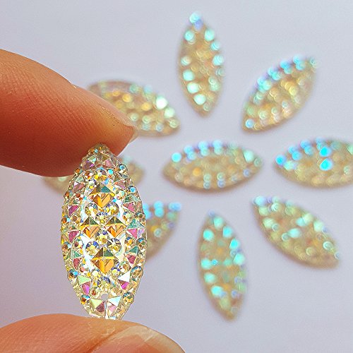 11x23mm Crystal Clear AB All Star Rhinestones Flat Back Sew On Resin Horse Eye Gems Fancy Strass Stones for Clothing Dress Craft 60PCS 2 Holes (AB)