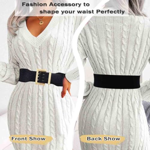 Wide Elastic Waist Belt Ladies Stretchy Belts Gold Buckle Dress Belts Fashion Cinch Waistband for Women3