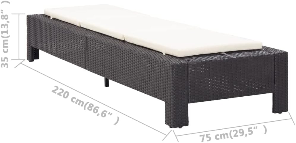 Sunbed with Cushion,Outdoor Lounge Chairs,Garden Sunlounger,Beach Lounge Chair,Sunbathing Recliner,Sun Lounge Bed,Outdoor Daybed,Weather Resistant,for Patio,Beach,Balcony, Black Poly Rattan