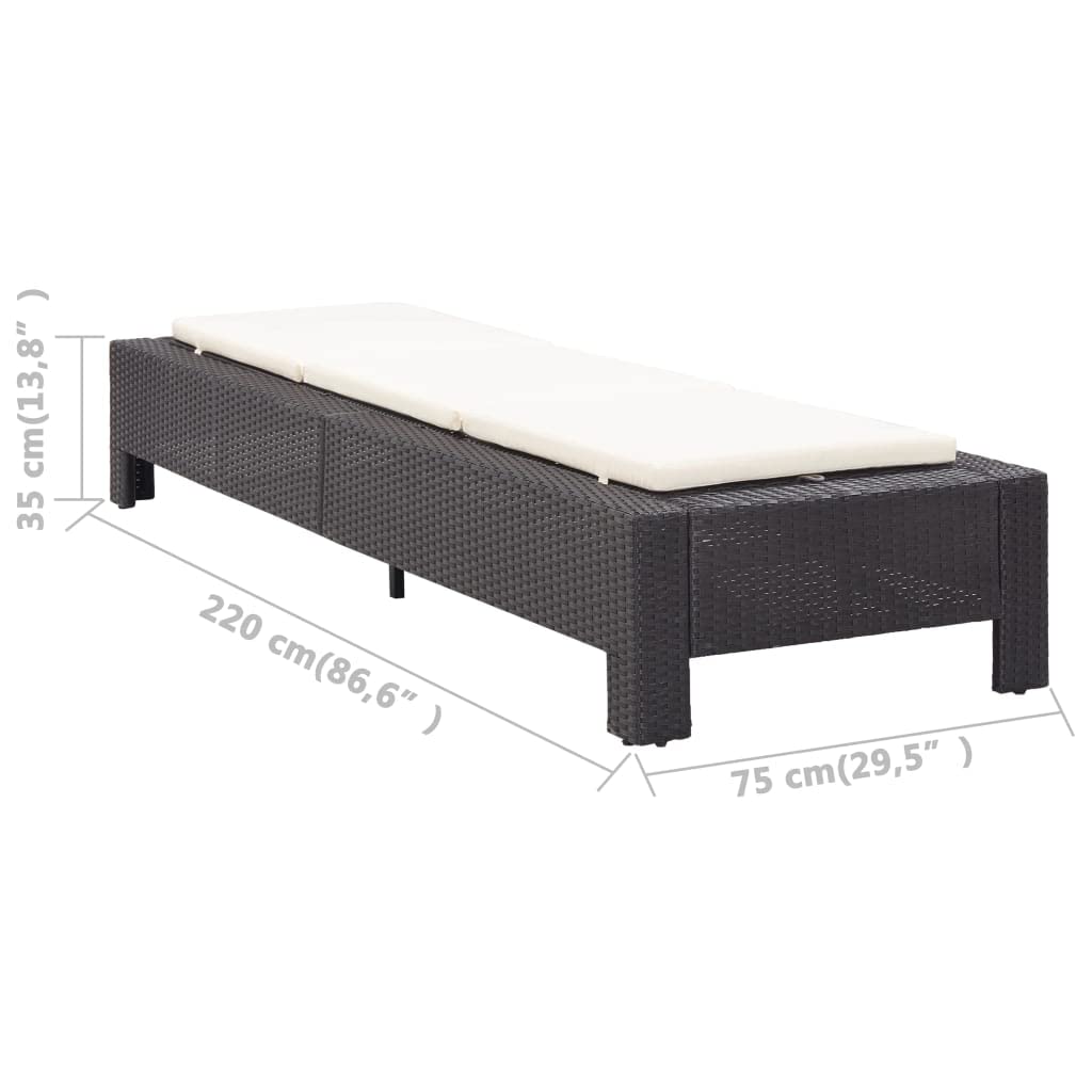 Leżak ogrodowy z polirattanu z poduszką, 220 x 75 x 35 cm, odporny na warunki atmosferyczne rattan PE ze stalowym stelażem, regulowany, na taras, balkon, basen, plażę, urlop
