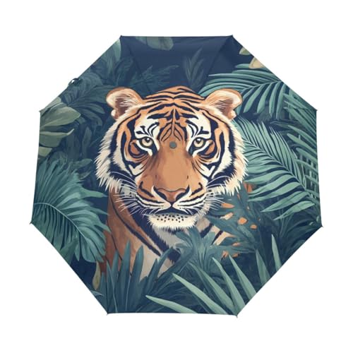 GAIREG Reise-Regenschirm, Motiv: Tier im Dschungel, automatisches Öffnen, Schließen, zusammenklappbar, kompakt, leicht