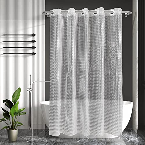 Image of No Hook Shower Curtain or Liner - 8G Heavy Duty Grid Bathroom Shower Curtain No Hooks Required, Waterproof Plastic & PVC Free, Standard Size 71 x 74, Square