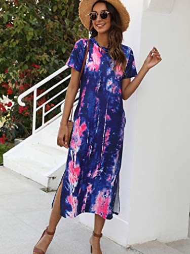 Image of Naggoo Summer Dresses for Women Short Sleeve Side Slit Long T Shirt Dress Beach Sundress Travel Vacation Outfits with Pockets