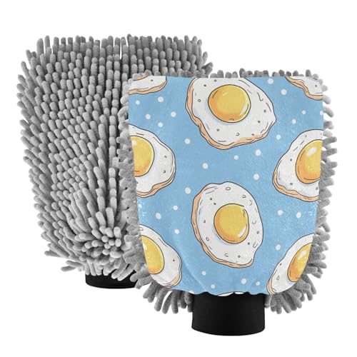 STAYTOP Red Dragon Wearing A Santa Hat Car Wash Mitt Microfiber, 2Pcs Scratch Free Lint-Free, Premium Chenille Microfiber Mitt Car Wash Brush-M