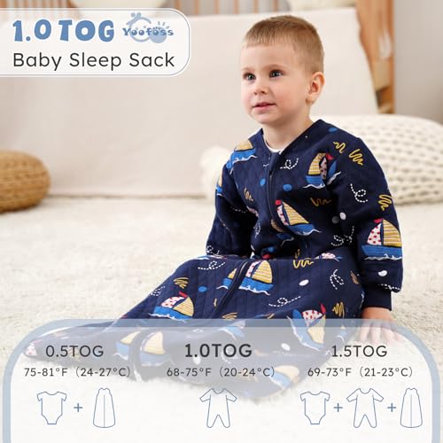Image of Yoofoss Baby Sleep Sack 6-12 Months 1.0 Tog Long Sleeve Organic Cotton | Wearable Blanket for Infants 2-Way Zipper Quilted Sleeping Sacks(Medium)