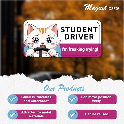Image of 7.6x3.6 Student Driver Magnet Funny - Adorable Crying Cat Design: Please Be Patient - New Driver Magnet for Car Cat, Cute & Funny Kitten Student Driver Car Bumper Accessory