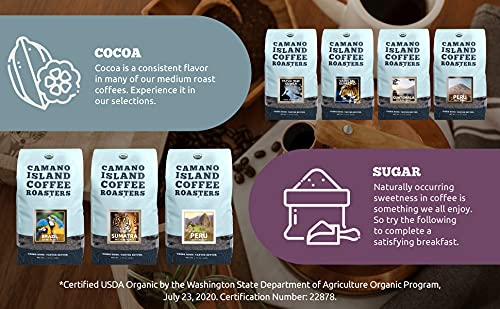 Camano Island Coffee Roasters Decaf Espresso Blend, Whole Bean 12oz, Fresh Dark Roast Swiss Water Processed, USDA Organic, Fairly Traded, Shade Grown Top 1% Arabica, Sweet Molasses, Mixed Berry Flavor