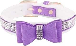 WDPAWS Rhinestones Warm Velvet Padded Cat Dog Collar - Full Crystal Diamond Bling Cute Girl Collars with Bow Tie for Cat Kitten Puppy Small Dogs (S, Purple)