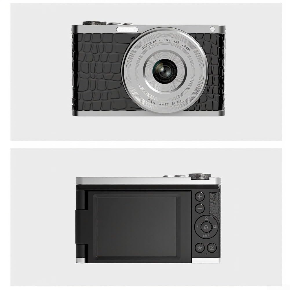 Fotocamera digitale 68MP 4K, zoom ottico 28X con schermo flip a 180°, fotocamera mirrorless per vlogging per fotografia e registrazione video principianti (texture coccodrillo)