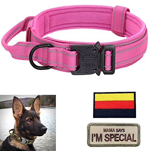 Hundehalsband Verstellbar mit Kontrollgriff, Taktisch Halsband Nylon, Hunde Halsband Gepolstert, Metallschnalle, für Mittlere Große Hunde Jagd Training Outdoor, K9 Rosa L Breit Cover