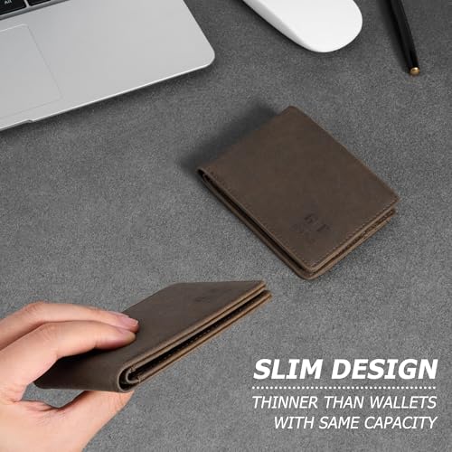 Image of Gostwo Mens Slim Bifold Wallet, RFID Blocking with ID Window & Card Slots | Faux Leather, Slim Front Pocket Fit, Multi Card Slots, RFID Privacy Protection, Gift for Men, Boy, Teen
