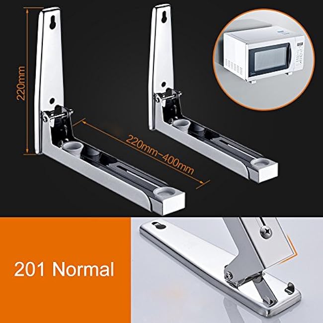 iayokocc Wall Mounted Microwave Bracket, Kitchen Foldable Stainless Steel Shelf Oven Rack Holder(Silver)