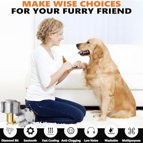Image of LENONG Fast Cooling Dog Nail Grinder Head with 7-Grooves, Anti-Clogging Diamond Pet Nail Grinder Replacement Bit with Steel Brush for Casfuy and Most Brands (1pcs 80#)