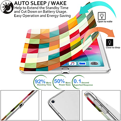 Image of DuraSafe Cases for iPad PRO 12.9 Inch 2nd [ Pro 12.9 2 Generation 2017 ] A1670 A1671 MQEF2HN /A MQED2HN /A MQEE2HN /A MQDC2HN /A Trifold Printed PC Lightweight Protective Clear Back Cover - Color Grid