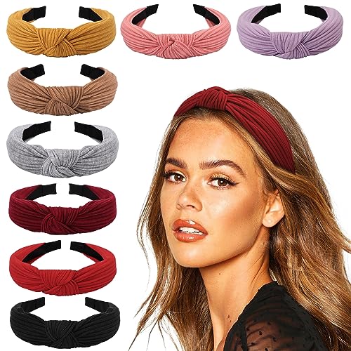 DRESHOW 8 Pack Knotted Headbands For Women Wide Turban Headband Yoga Exercise Ribbing Head Wraps Hair Bands Accessories