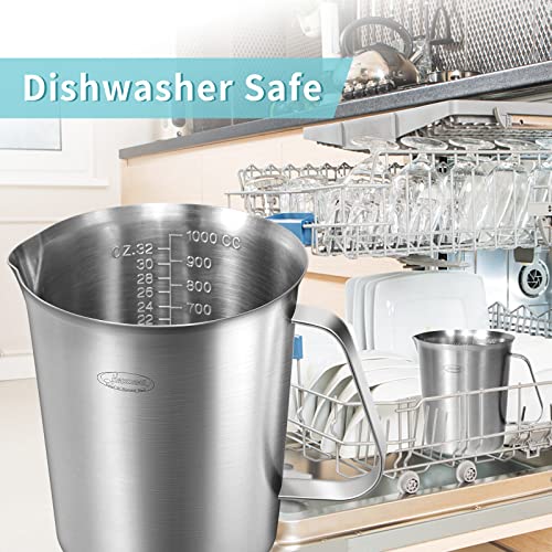 Foto von Newness Messbecher Edelstahl, 1000 ML [3 Messskalen, einschließlich Cups, ML, OZ Skala] Milchkännchen mit Markierung mit Griff, Messkanne Milk Pitcher, Edelstahl Messbecher 1l