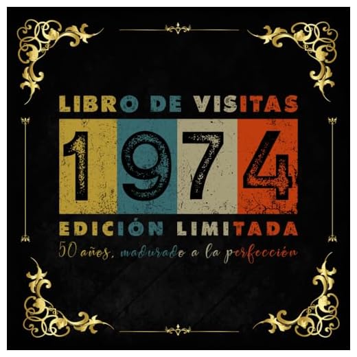 Libro de visitas 50 años 1974 vintage: 120 páginas en blanco, con espacio para fotos y mensajes de invitados.