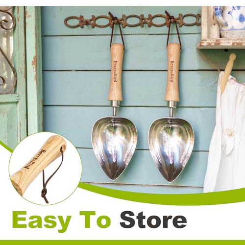 Image of Berry&Bird Garden Oversized Soil Scoop, Stainless Steel Gardening Trowel with Wood Handle Multi Function Hand Shovel Spade Spoons for Transplanting, Planting & Cultivation