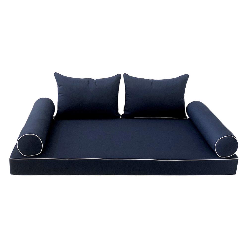 Prolinemax Style 4 - Mattress & Pillow Bolster Cushion for Outdoor Indoor Daybed Porch Swing Bed Contrast Trim Twin-XL Size AD101 | Covers ONLY |