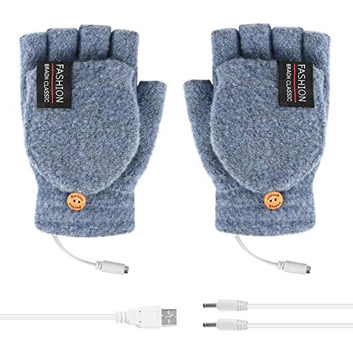 ?USA In Stock?Unisex Women's & Men's USB Heated Gloves Mitten Winter Hands Warm Laptop Gloves,Full & Half Heated Fingerless Heating Knitting Hands Warmer Washable Design