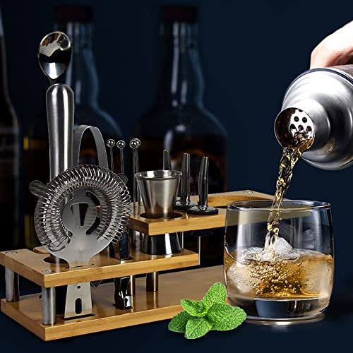 Cocktail Shaker Set Bartender Kit With Stand,17-Piece Stainless Steel Bar Kit Drink Mixer Set, Including Martini Shaker, Jigger, Strainer, Mixer Spoon, Muddler, Liquor Pourers, And Recipes Booklet Etc #TOP5