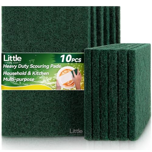 Image of Large Scrub Pad for Utensils, Heavy Duty Super Scrubber to Cleaning Dish, Utensil, Vessel in Kitchen, Home Essentials Items, Big Size 10x15 Cm, Green, Pack of 10