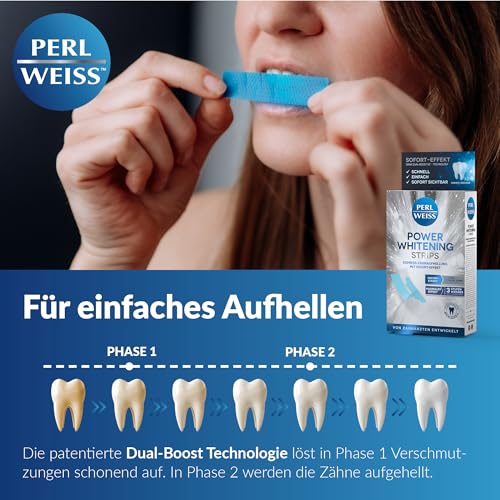 Perlweiss Power Whitening Strips zur Zahnaufhellung - zahnschmelzschonendes Bleaching für weisse Zähne - Teeth Whitening Kit für Zuhause - Zahnverfärbungen entfernen & aufhellen, 10 Strips
