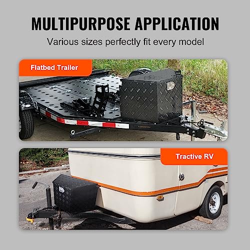 Image of VEVOR Trailer Tongue Box, Heavy Duty Trailer Tongue Tool Box Storage Organizer with Lock & Keys, Utility Tool Chest for Pickup Truck Bed, RV, SUV, Off-Road Vehicle, Aluminum, 29 inch x 16.2 inch x 18 inch, Black