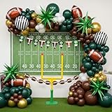Football Balloon garland arch kit with Green White Gold Balloons with large star stripe Foil balloons and Football Banner for sport theme tailgate super league touch down birthday decorations