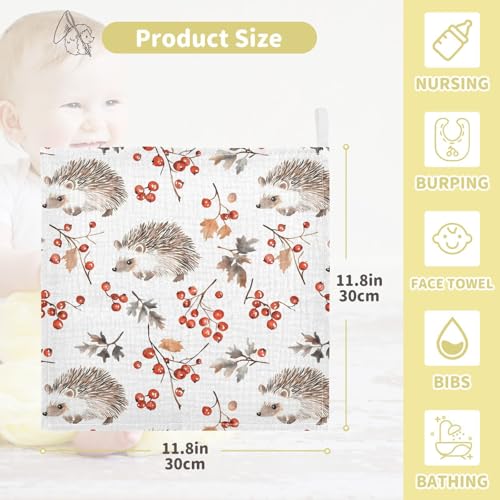 Image of vvfelixl Forest Hedgehog Baby Burp Cloths Baby Muslin Washcloths for Boys Girls Cotton Babys Face Towel for Newborn Infants Soft and Absorbent 11.8 X 11.8 in, 5 Pack