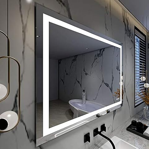 ATHETOP Dimmable Touch Switch 48x36Inch Wall Mounted LED Lighted Bathroom Mirror CRI>90 3000K 4000K 6500K Adjustable Color Temperature Anti Fog (Milano 48" WX36 H) Cover