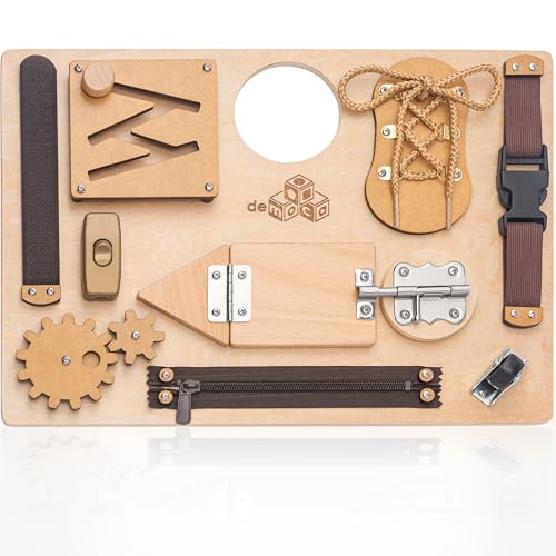 deMoca Busy Board Montessori - Juego Educativo de Madera para niños de 3 años - Panel de Actividades Sensoriales para...
