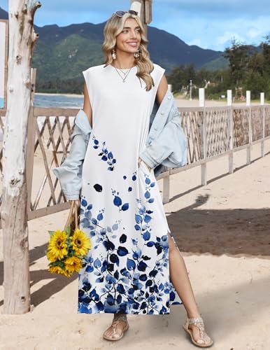 Image of Zeagoo Summer Dresses for Women 2026 Long Maxi Sundresses Loose Split Wrinkle-Free Beach Travel Vacation Clothes
