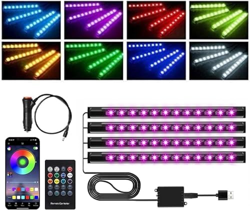 車用LEDテープ 48LED テープライト RGB USB式 シガー式 高輝度 雰囲気 車内装飾 フットランプ インテリア 無限調色 無段階調光 音による変色 足下照明 サイズ調節可能 スマホアプリコントロール